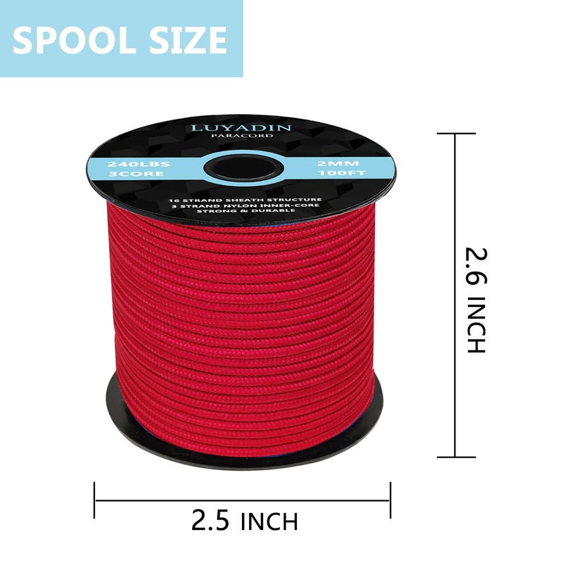 LUYADIN Paracord 240lb - Diameter 2mm Micro Utility Cord -3 Strand Parachute Spool Cord - 100ft 200ft,Paracord for Camping,Hiking,Fishing,Outdoor and DIY - Image 2